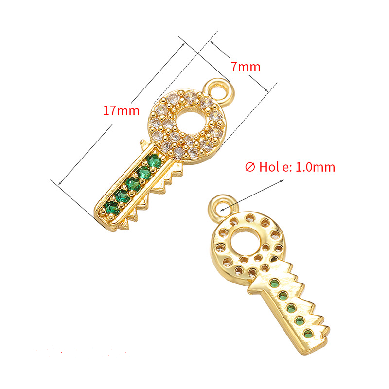 10pcs/lot 17*7mm CZ Paved Key Charms CZ Paved Charms Keys & Locks Small Sizes Charms Beads Beyond