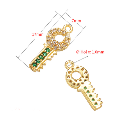 10pcs/lot 17*7mm CZ Paved Key Charms CZ Paved Charms Keys & Locks Small Sizes Charms Beads Beyond