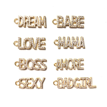 10pcs/lot Gold CZ Paved Letter Charms CZ Paved Charms Love Letters Mother's Day Words & Quotes Charms Beads Beyond