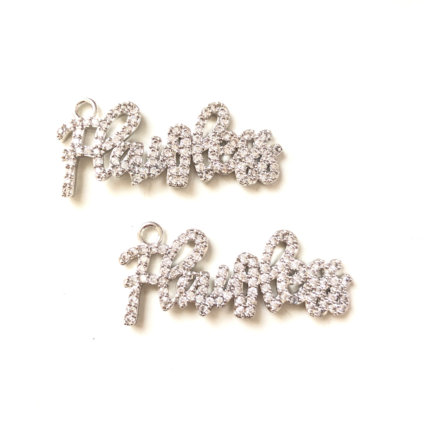 10pcs/lot 40*17.6mm CZ Paved Flawless Charms Silver CZ Paved Charms Words & Quotes Charms Beads Beyond
