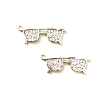 10pcs/lot 9.5*26mm CZ Paved Sunglasses Charms Silver CZ Paved Charms Fashion On Sale Charms Beads Beyond