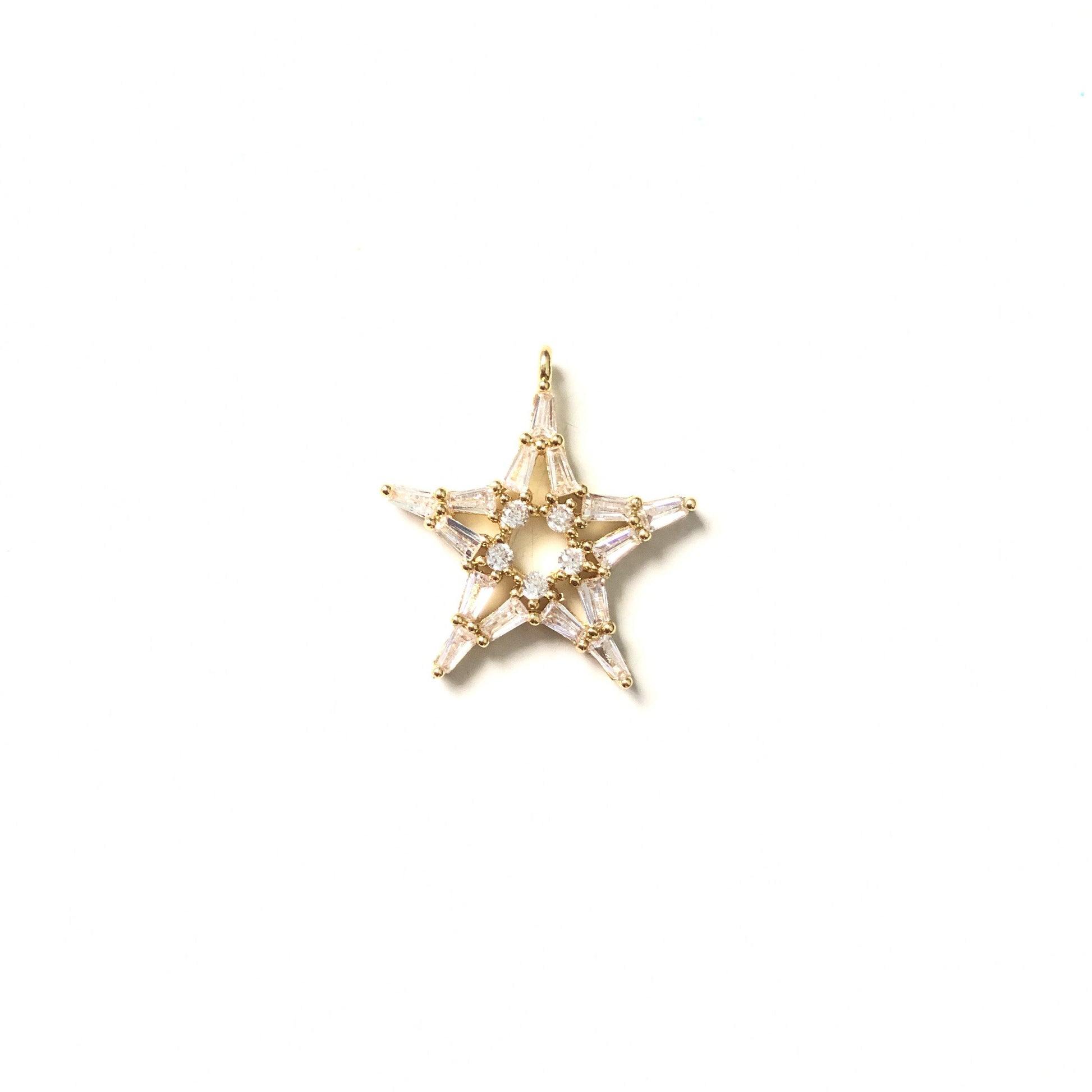 10pcs/lot 24.5*22mm Clear CZ Paved Star Charms Gold CZ Paved Charms Sun Moon Stars Charms Beads Beyond