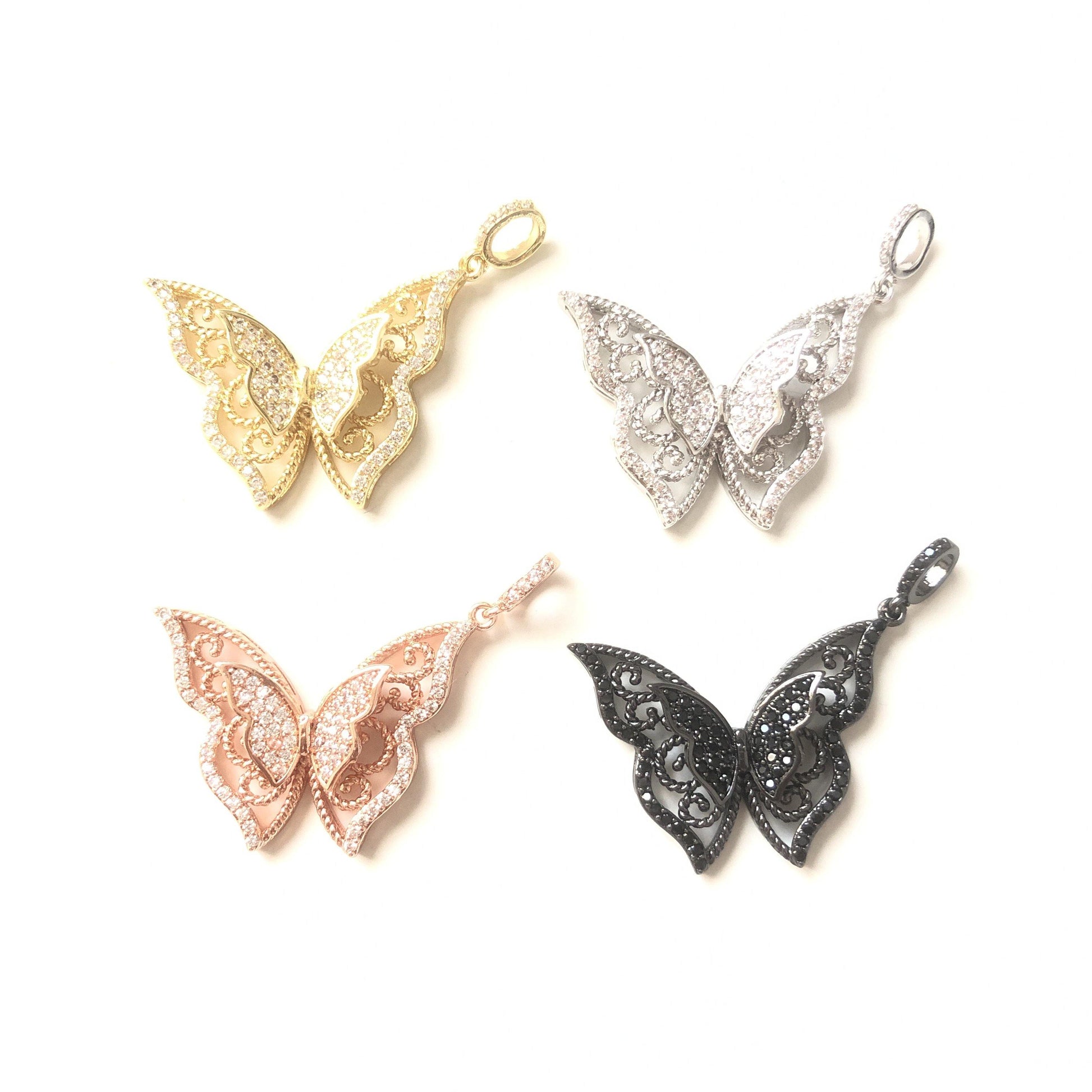 10pcs/lot 26*20mm CZ Paved Double Butterflies Charms CZ Paved Charms Butterflies Charms Beads Beyond