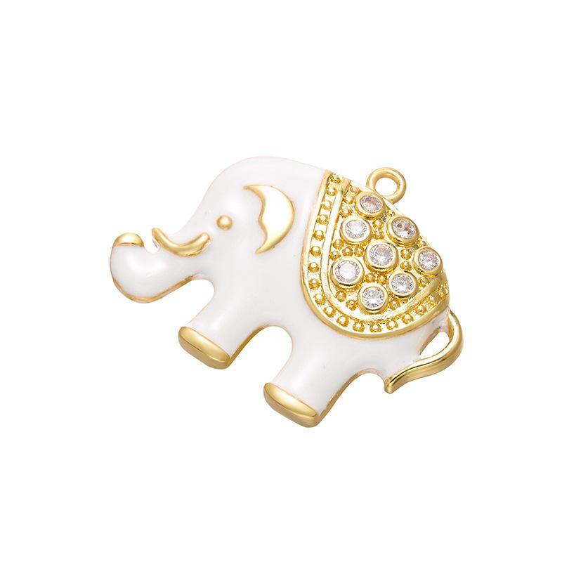 10pcs/lot 32*25mm CZ Paved White Elephant Charms Gold CZ Paved Charms Animals & Insects Charms Beads Beyond