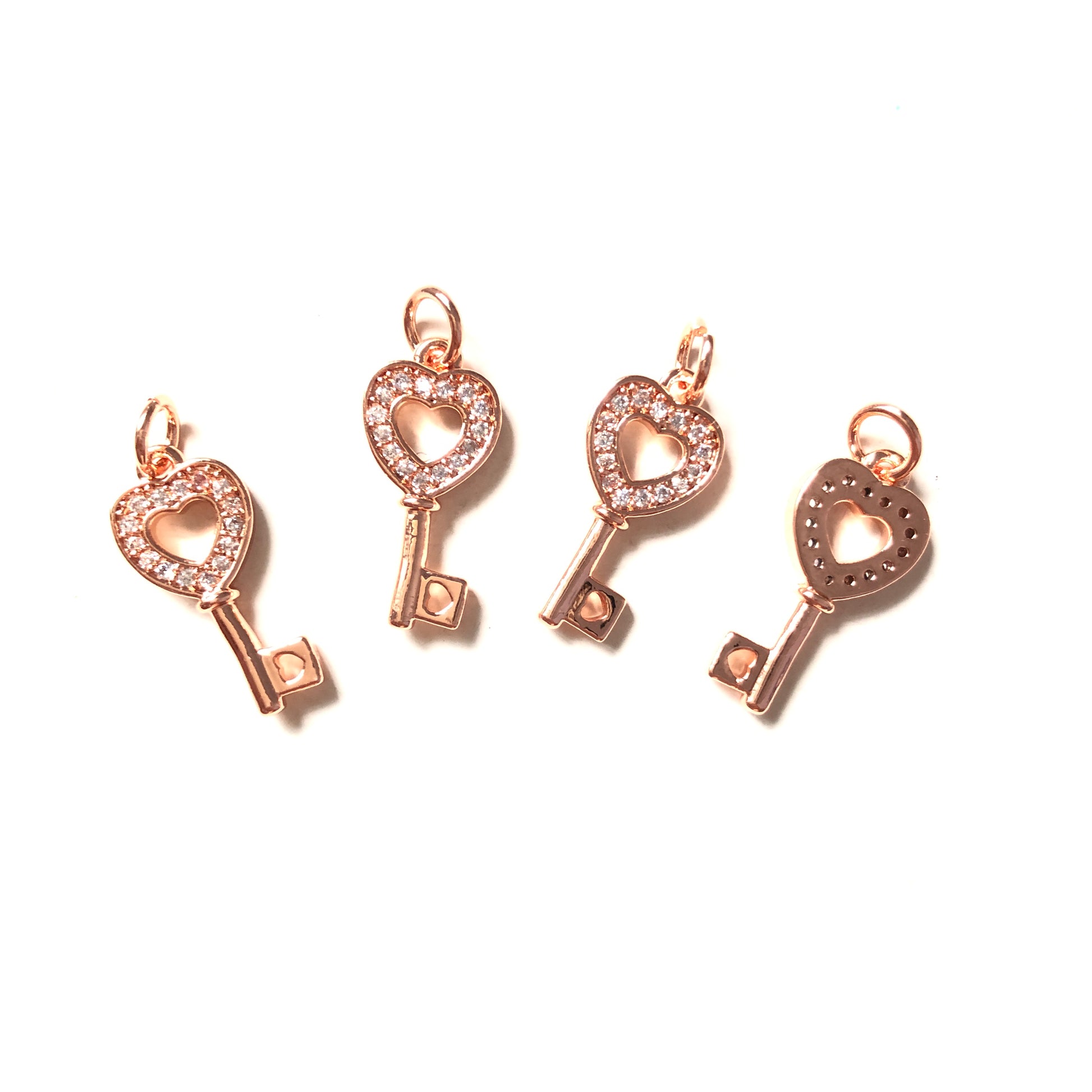 10pcs/lot 18*8.5mm CZ Paved Keys Charms Rose Gold CZ Paved Charms Keys & Locks Small Sizes Charms Beads Beyond