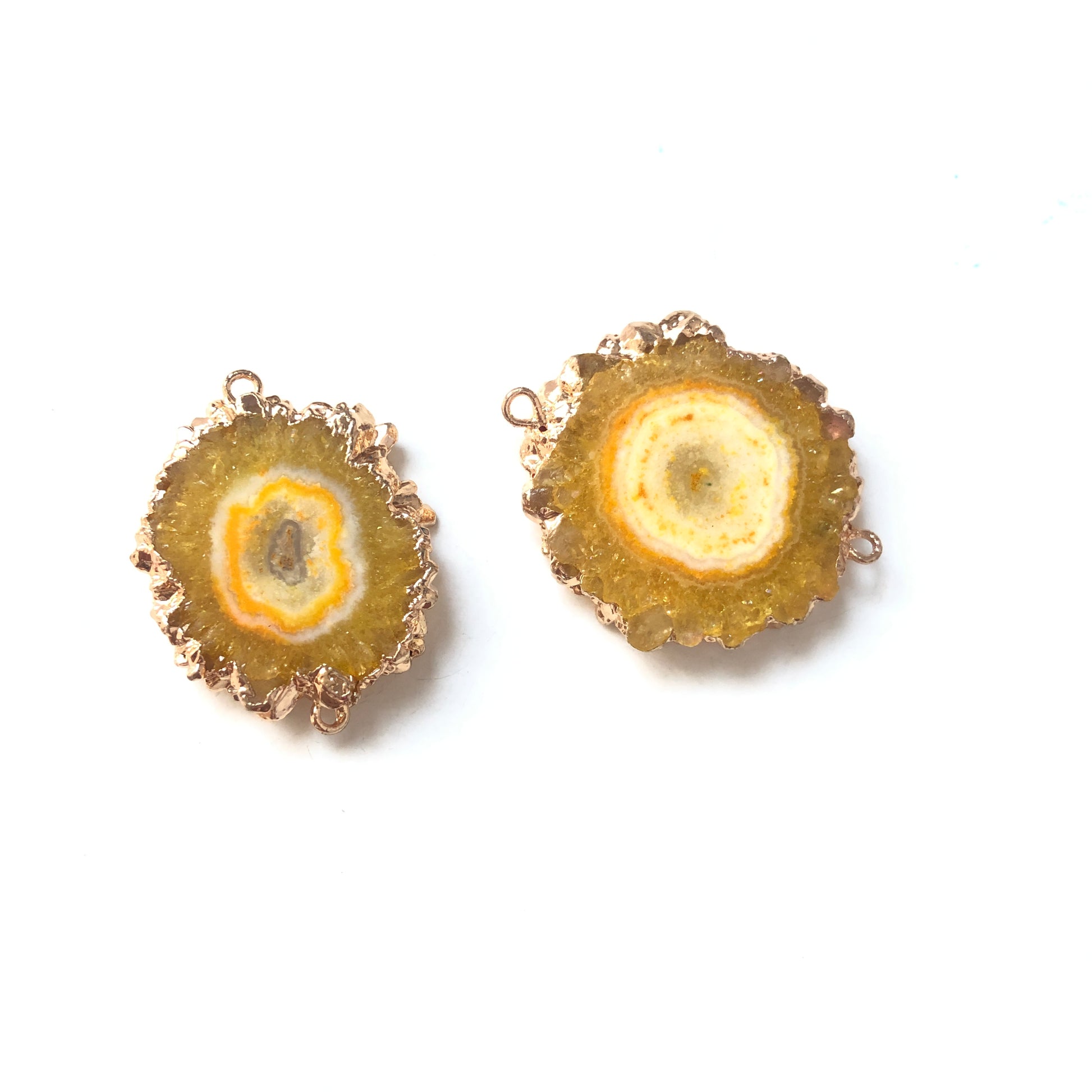 5pcs/lot 20-30mm Gold Plated Sun Flower Agate Connectors Yellow on Gold Stone Connectors Charms Beads Beyond