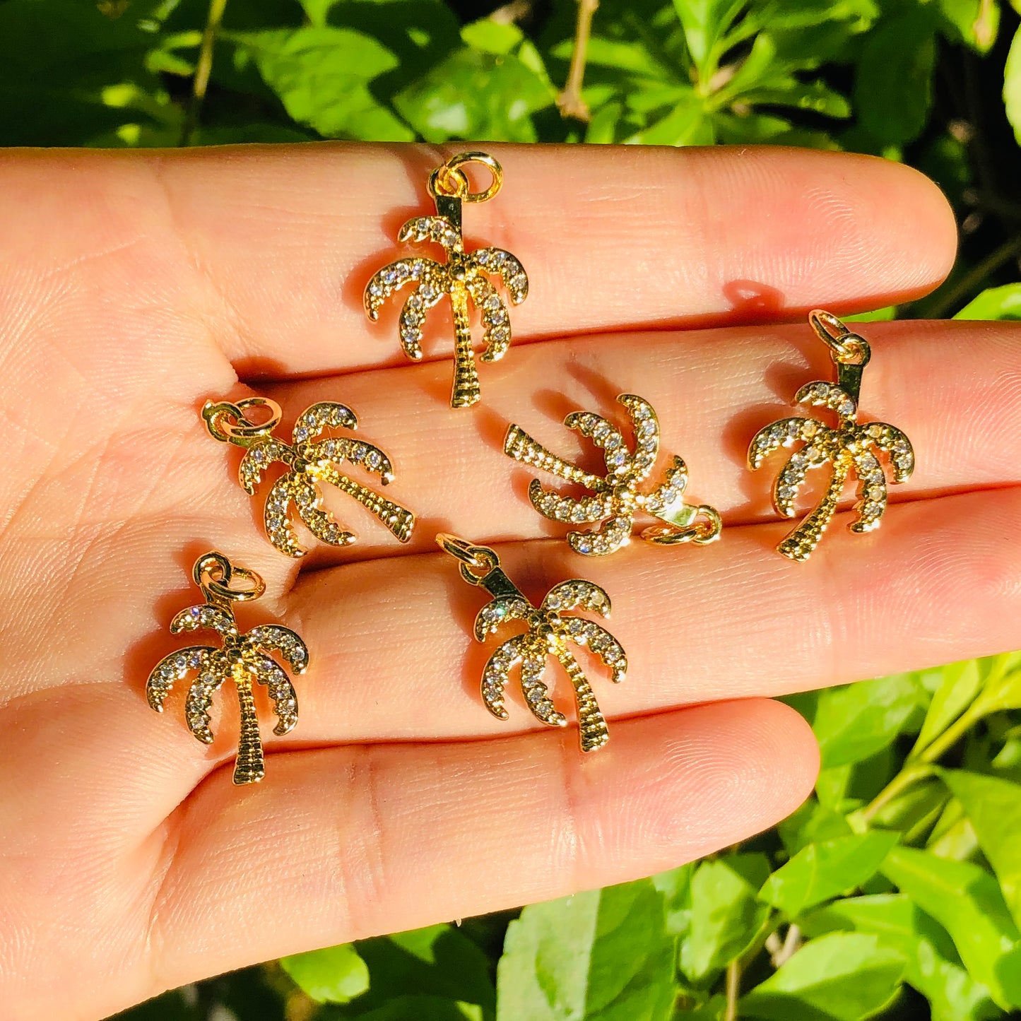 10pcs/lot 18.2*12.4mm CZ Paved Coconut Tree Charms CZ Paved Charms Flowers Small Sizes Charms Beads Beyond