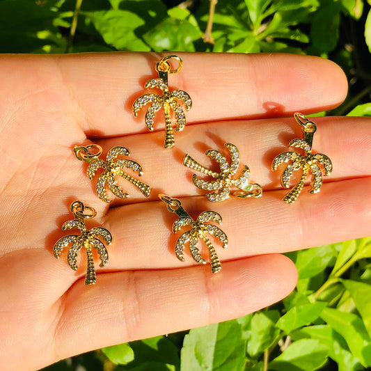10pcs/lot 18.2*12.4mm CZ Paved Coconut Tree Charms CZ Paved Charms Flowers Small Sizes Charms Beads Beyond
