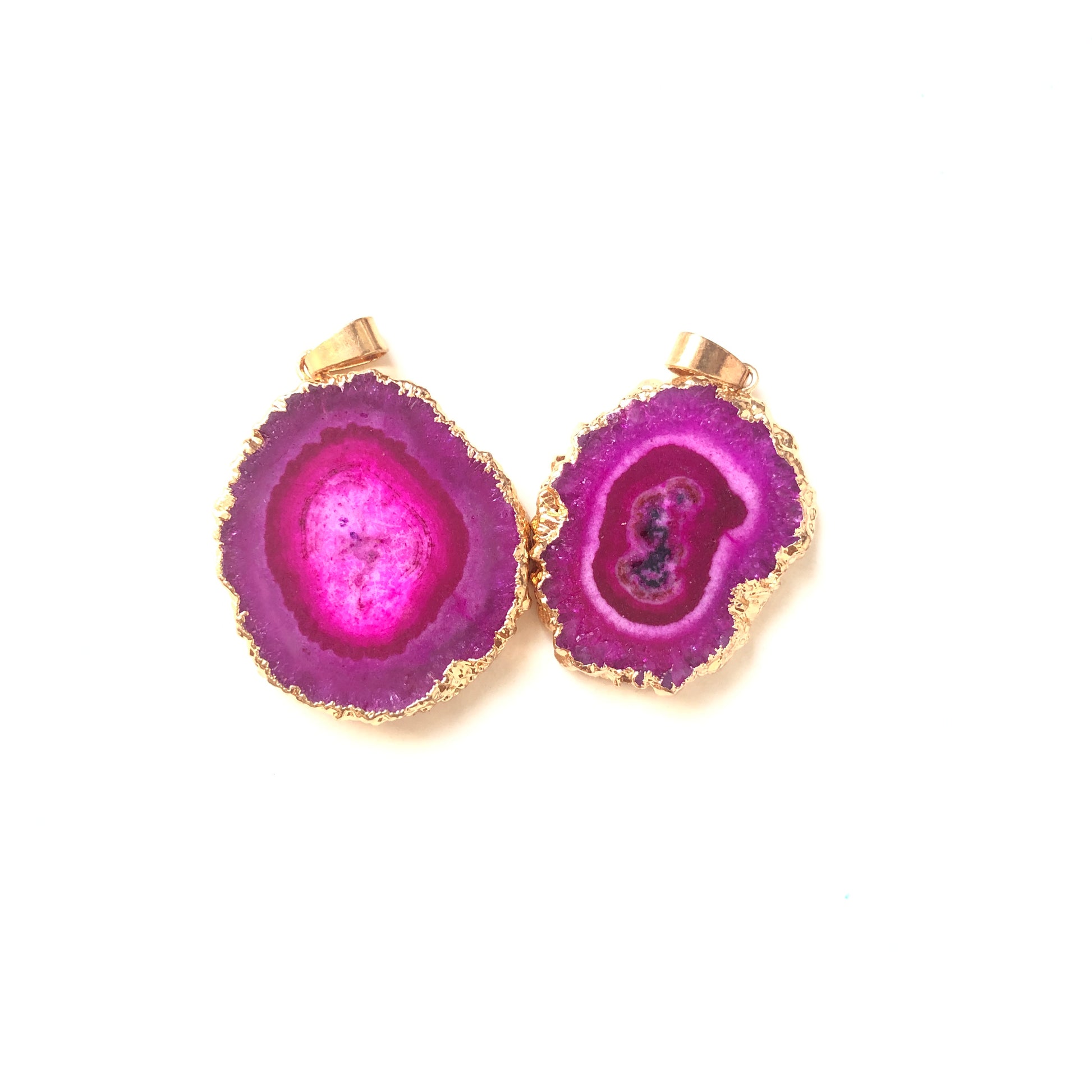 5pcs/lot 20-40mm Gold Plated Sun Flower Agate Charm Fuchsia on Gold Stone Charms Charms Beads Beyond