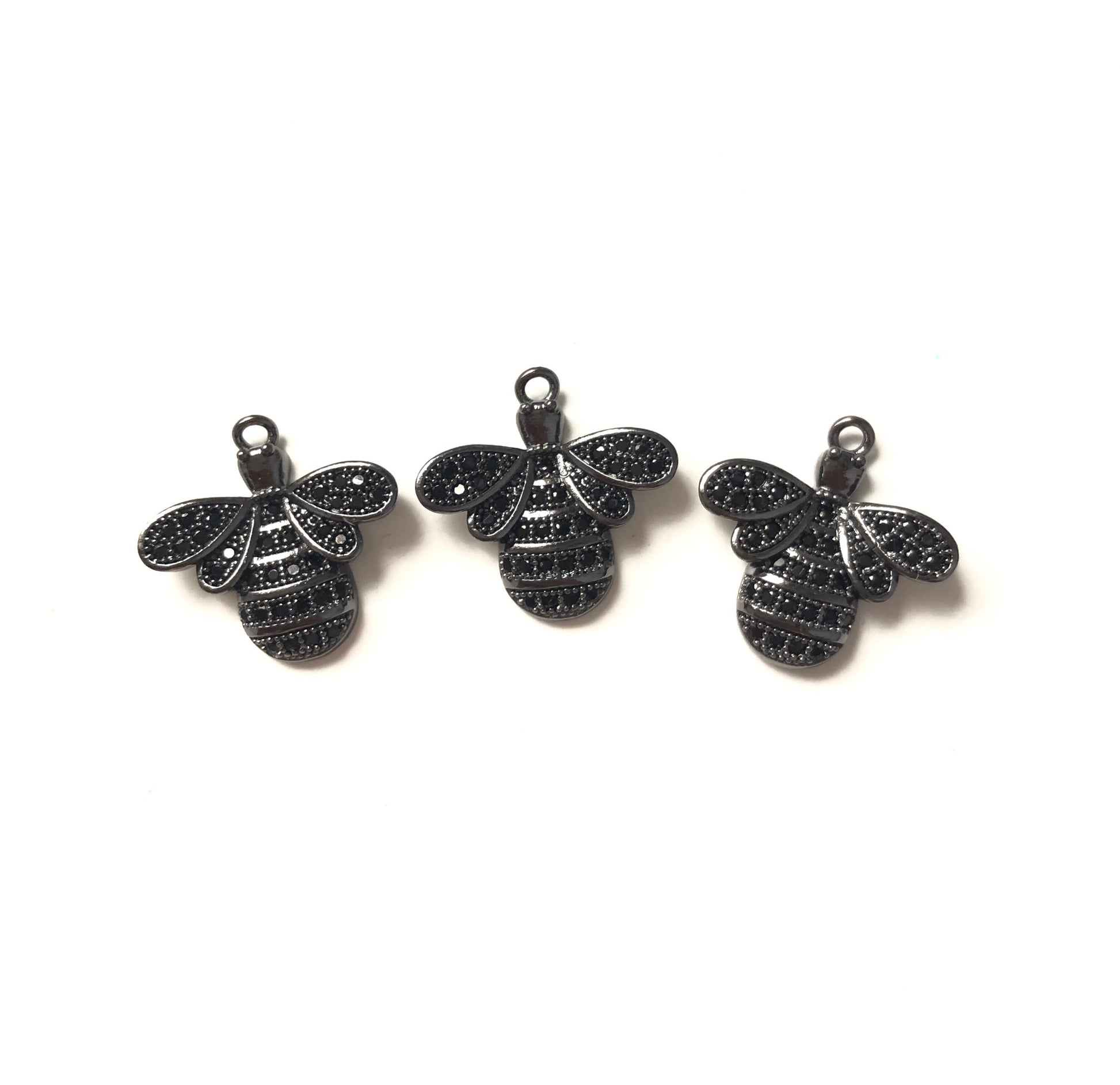 10pcs/lot 17*17mm CZ Paved Small Bee Charms Black on Black CZ Paved Charms Animals & Insects Charms Beads Beyond