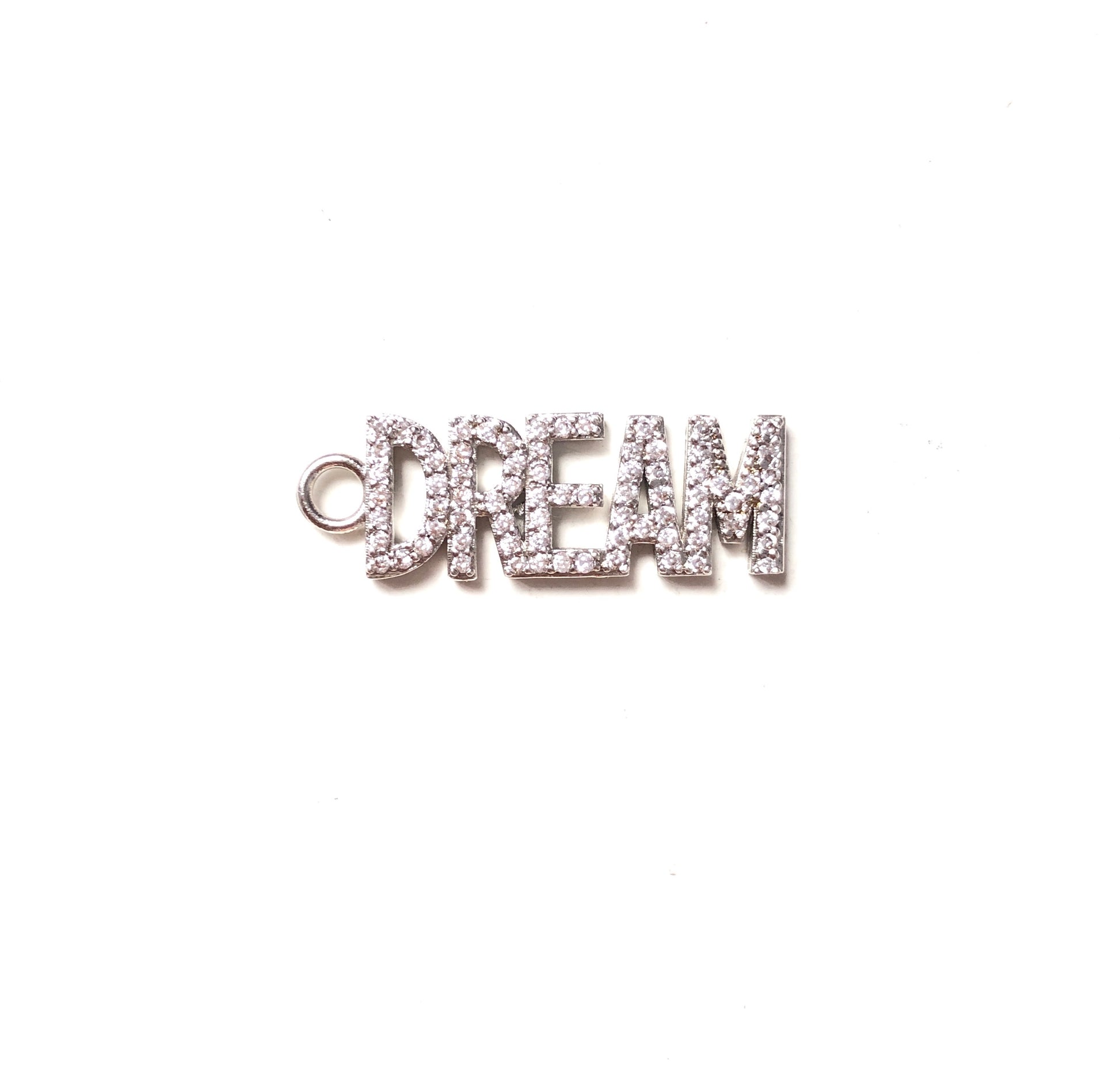 10pcs/lot Silver CZ Paved Letter Charms DREAM-10pcs CZ Paved Charms Love Letters Mother's Day Words & Quotes Charms Beads Beyond