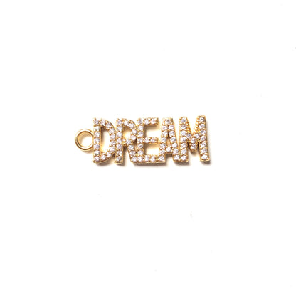 10pcs/lot Gold CZ Paved Letter Charms DREAM-10pcs CZ Paved Charms Love Letters Mother's Day Words & Quotes Charms Beads Beyond
