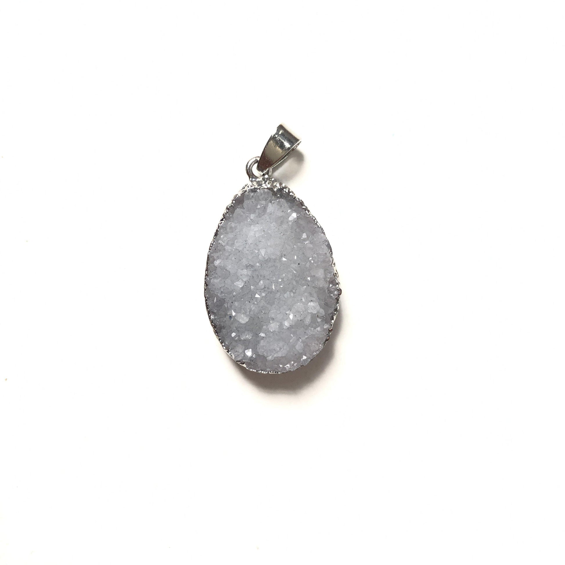 5pcs/lot 30*22mm Waterdrop Shape Natural Agate Druzy Charm-Silver Grey on Silver Stone Charms Charms Beads Beyond