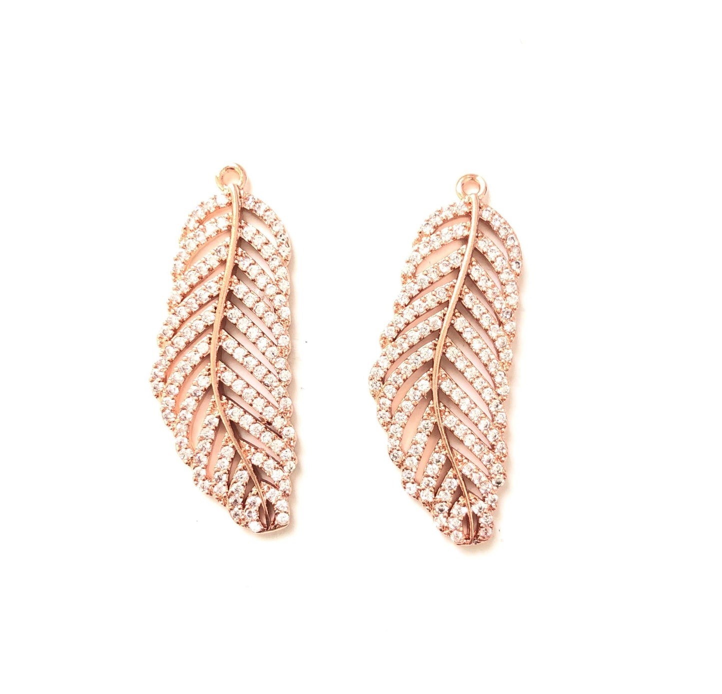 10pcs/lot 30.5*13mm CZ Paved Feather Charms Rose Gold CZ Paved Charms Feathers On Sale Charms Beads Beyond
