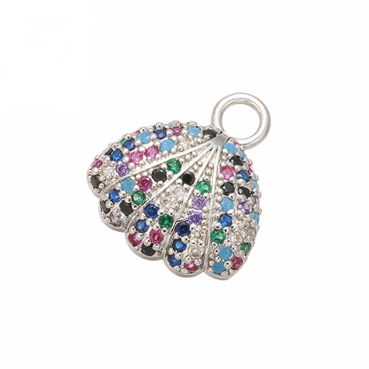 10pcs/lot 17*15mm CZ Paved Shell Charms Multicolor CZ on Silver CZ Paved Charms Colorful Zirconia Charms Beads Beyond