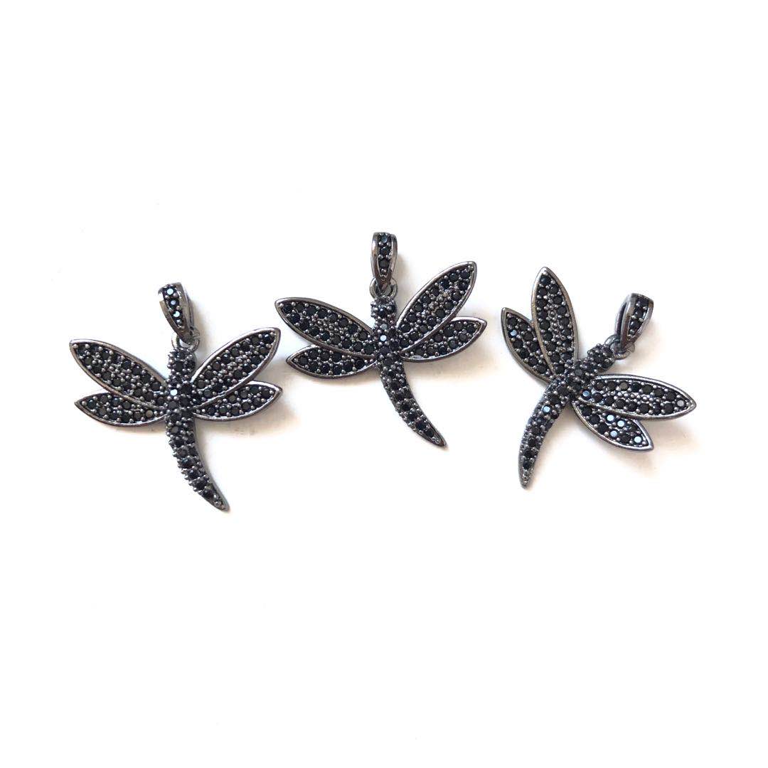 10pcs/lot 23.5*21.5mm CZ Paved Dragonfly Charms Black on Black CZ Paved Charms Animals & Insects Charms Beads Beyond