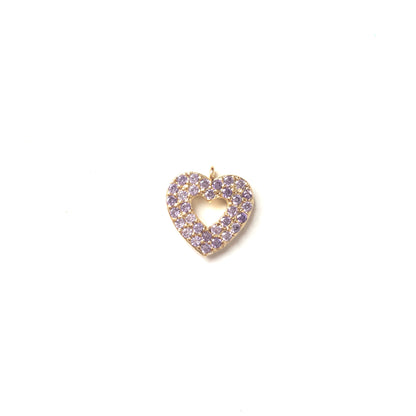 10pcs/lot 15*14mm Purple & Green CZ Paved Heart Charms Purple on Gold CZ Paved Charms Colorful Zirconia Hearts Small Sizes Charms Beads Beyond