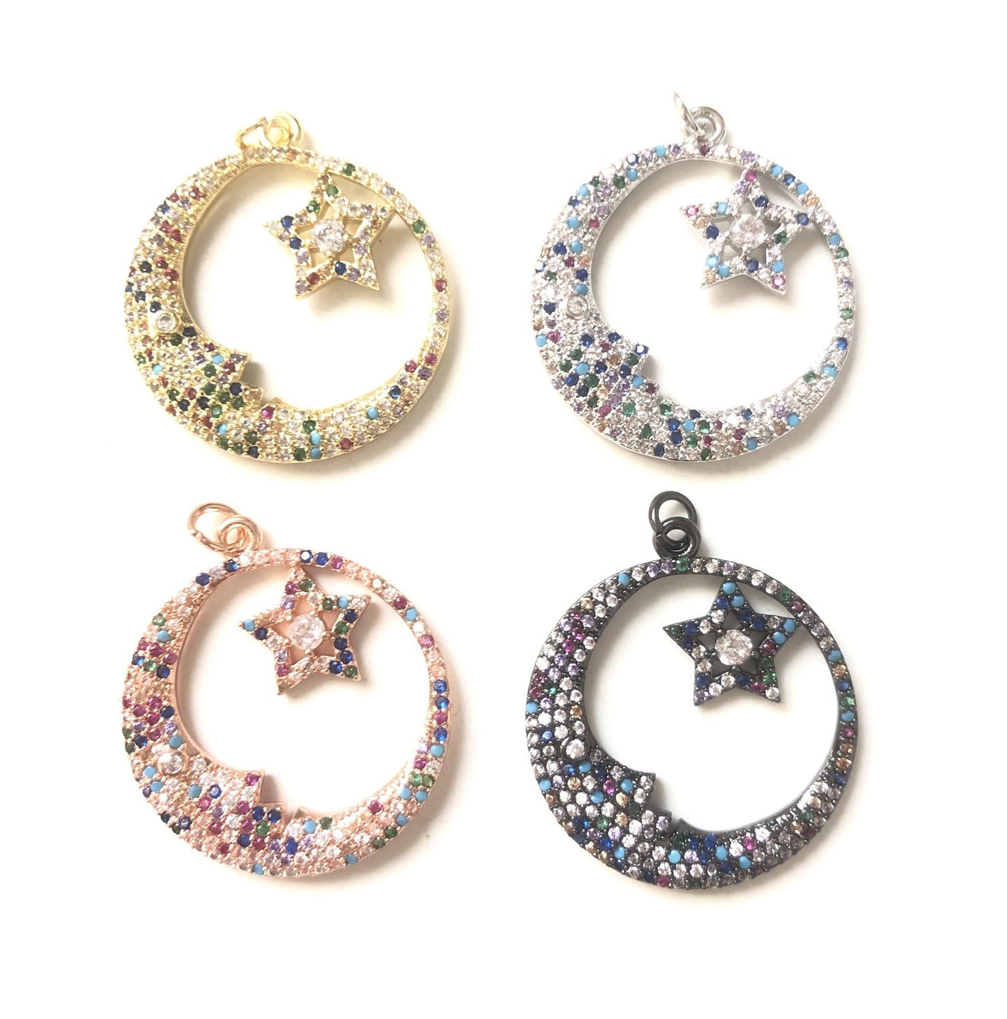 5pcs/lot 27mm Multicolor CZ Paved Moon & Star Charms CZ Paved Charms Colorful Zirconia Large Sizes Sun Moon Stars Charms Beads Beyond