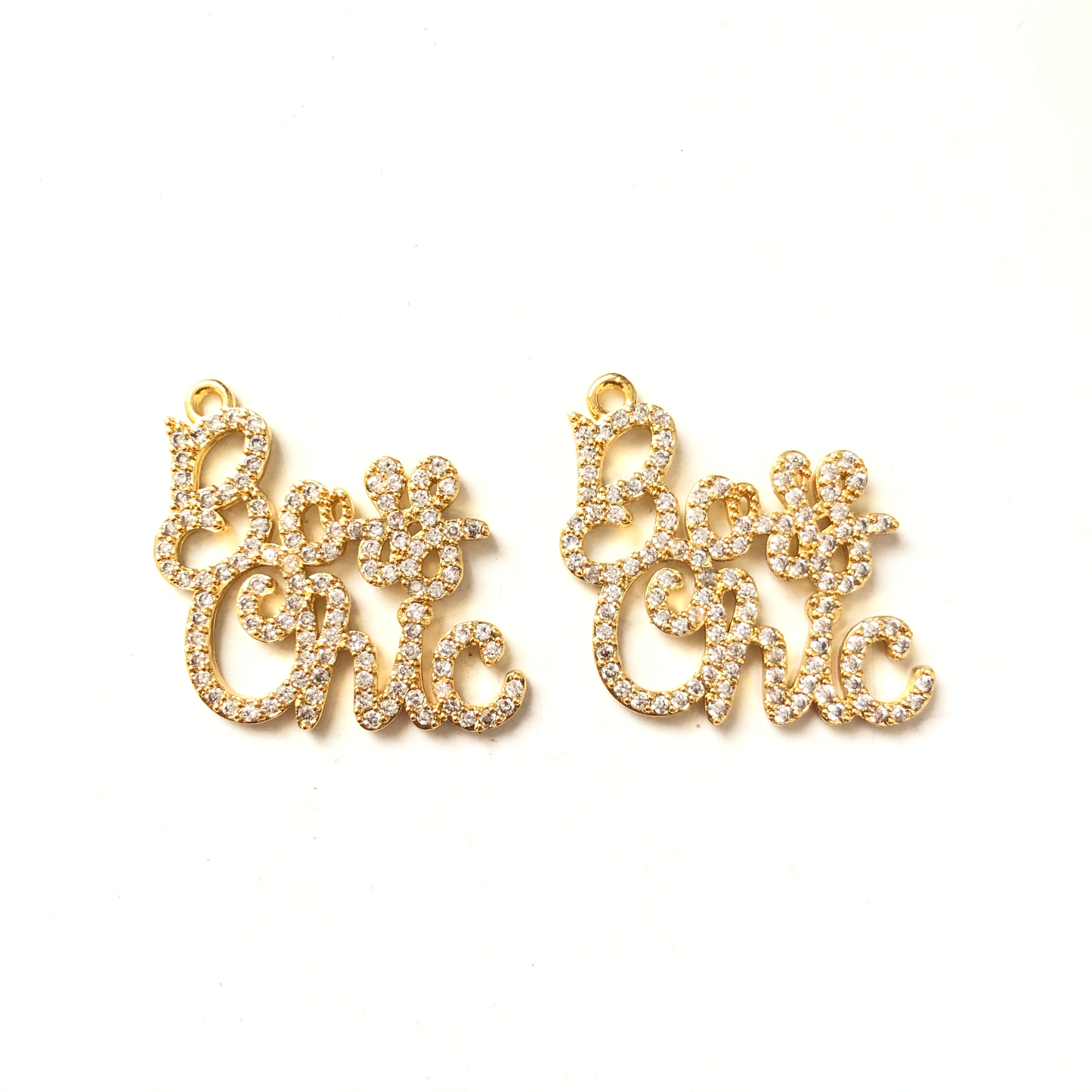 10pcs/lot 30*30mm CZ Paved Boss Chic Charms Gold CZ Paved Charms Words & Quotes Charms Beads Beyond