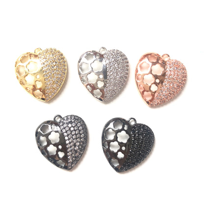 10pcs/lot 24.3*22.8mm CZ Paved Hollow Heart Charms CZ Paved Charms Hearts On Sale Charms Beads Beyond