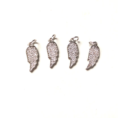 10pcs/lot 15*6mm CZ Paved Wing Charms Silver CZ Paved Charms Small Sizes Wings Charms Beads Beyond
