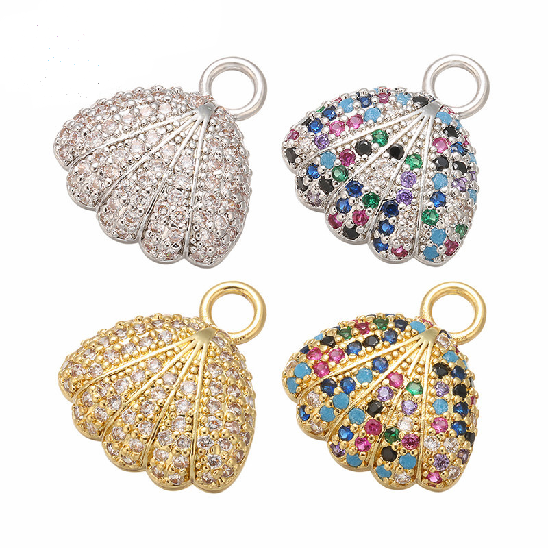 10pcs/lot 17*15mm CZ Paved Shell Charms Mix Color CZ Paved Charms Colorful Zirconia Charms Beads Beyond
