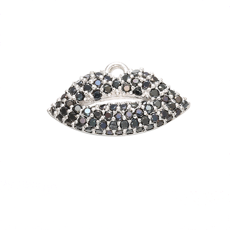 10pcs/lot 17*10mm CZ Paved Lip Charms Black CZ on Silver CZ Paved Charms Fashion Small Sizes Charms Beads Beyond