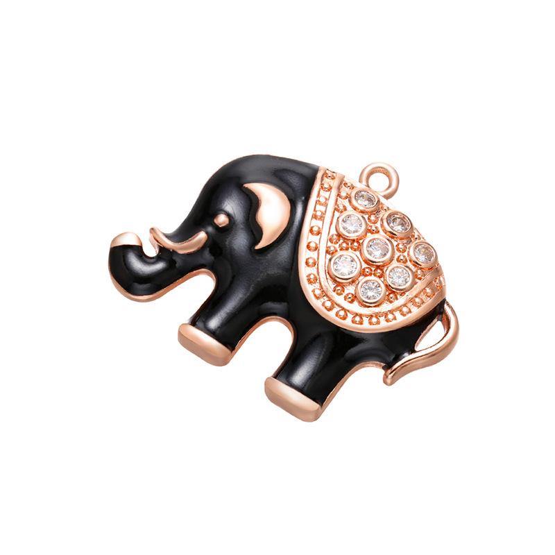 10pcs/lot 32*25mm CZ Paved Black Elephant Charms Rose Gold CZ Paved Charms Animals & Insects Charms Beads Beyond
