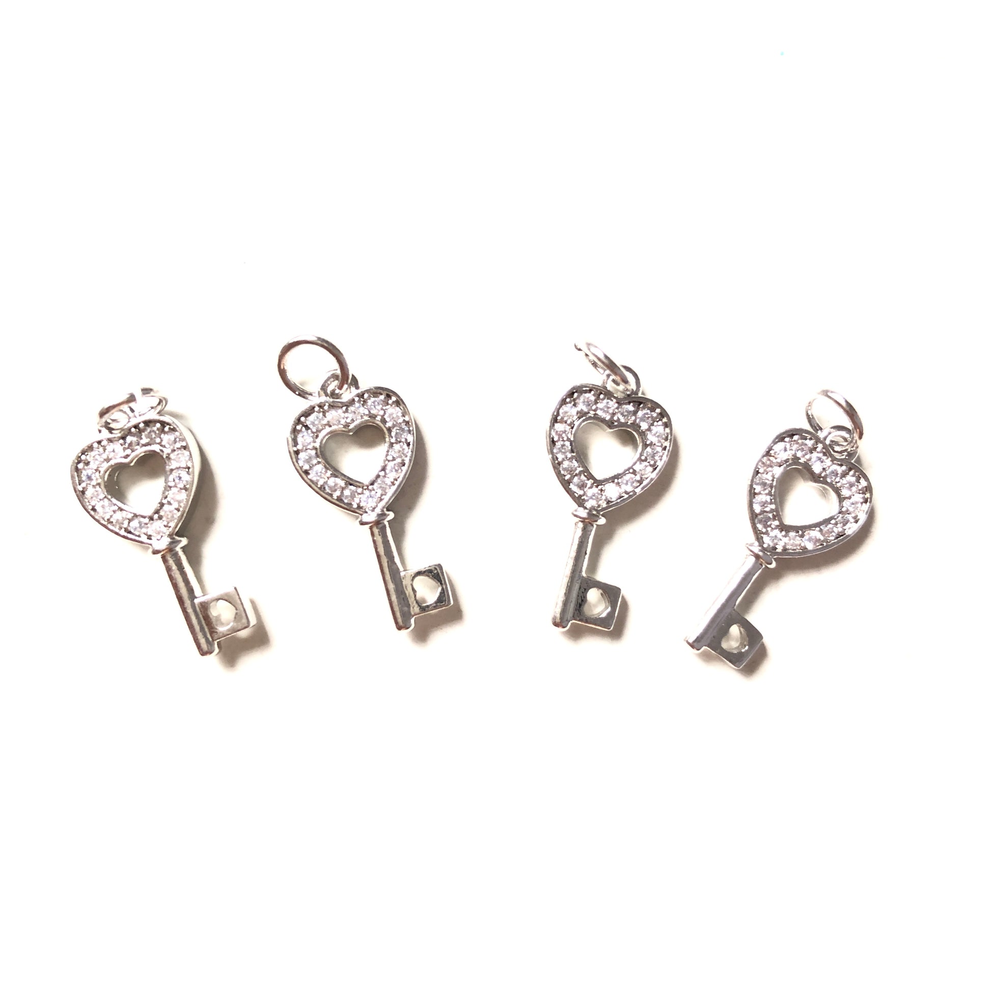 10pcs/lot 18*8.5mm CZ Paved Keys Charms Silver CZ Paved Charms Keys & Locks Small Sizes Charms Beads Beyond