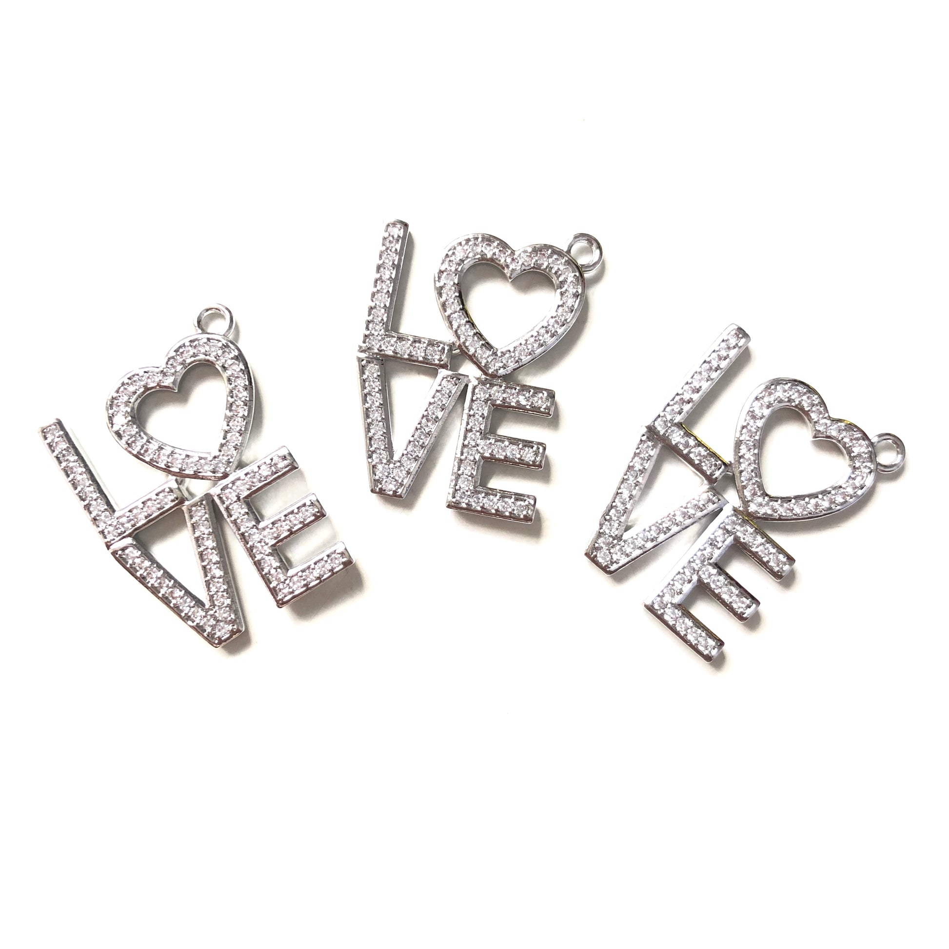 10pcs/lot 25*20mm CZ Paved LOVE Charms Silver CZ Paved Charms Love Letters Words & Quotes Charms Beads Beyond