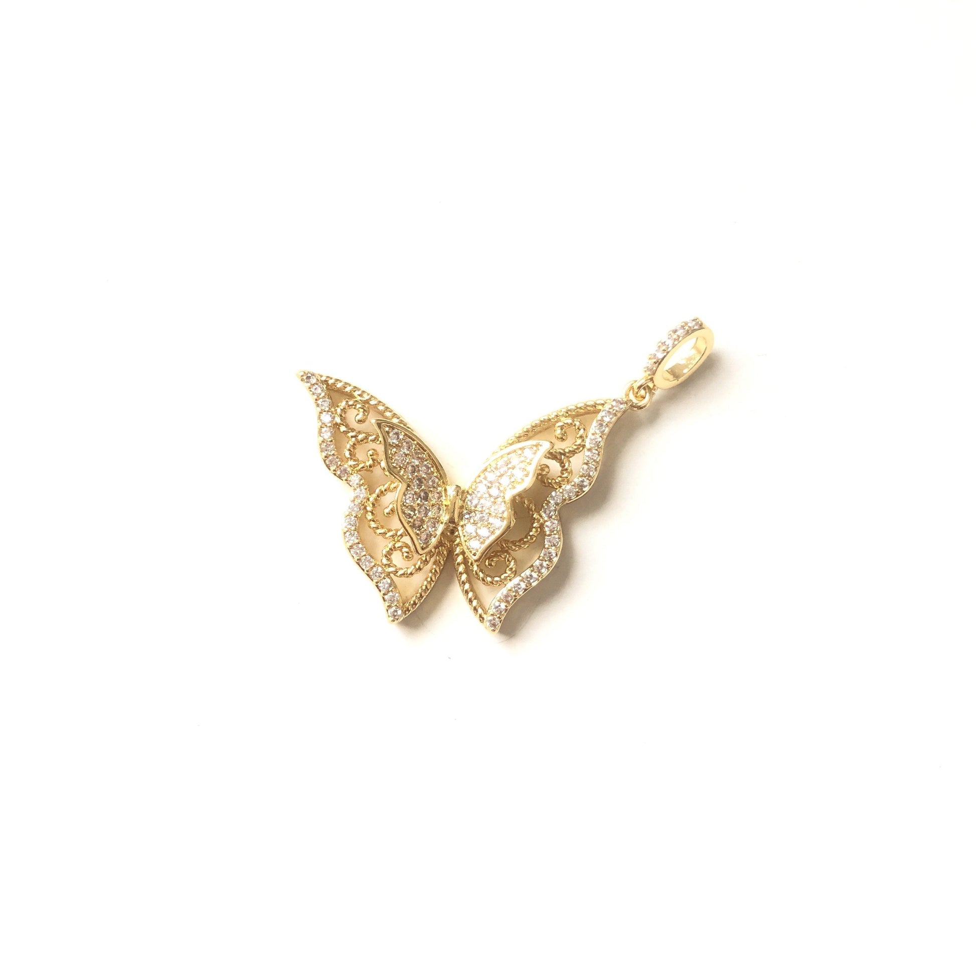 10pcs/lot 26*20mm CZ Paved Double Butterflies Charms Gold CZ Paved Charms Butterflies Charms Beads Beyond