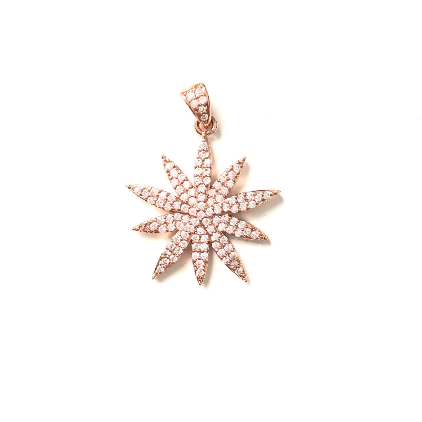 10pcs/lot 32*28mm CZ Paved Flower Charms Rose Gold CZ Paved Charms Flowers Large Sizes Charms Beads Beyond