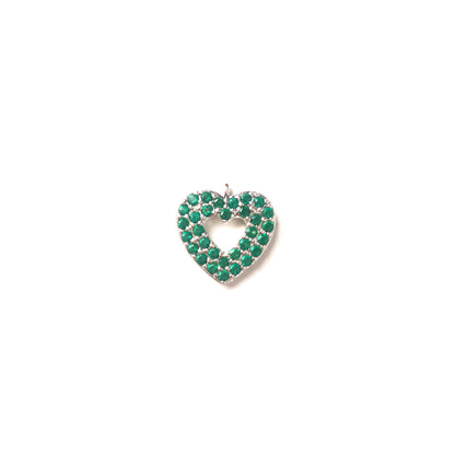10pcs/lot 15*14mm Purple & Green CZ Paved Heart Charms Green on Silver CZ Paved Charms Colorful Zirconia Hearts Small Sizes Charms Beads Beyond