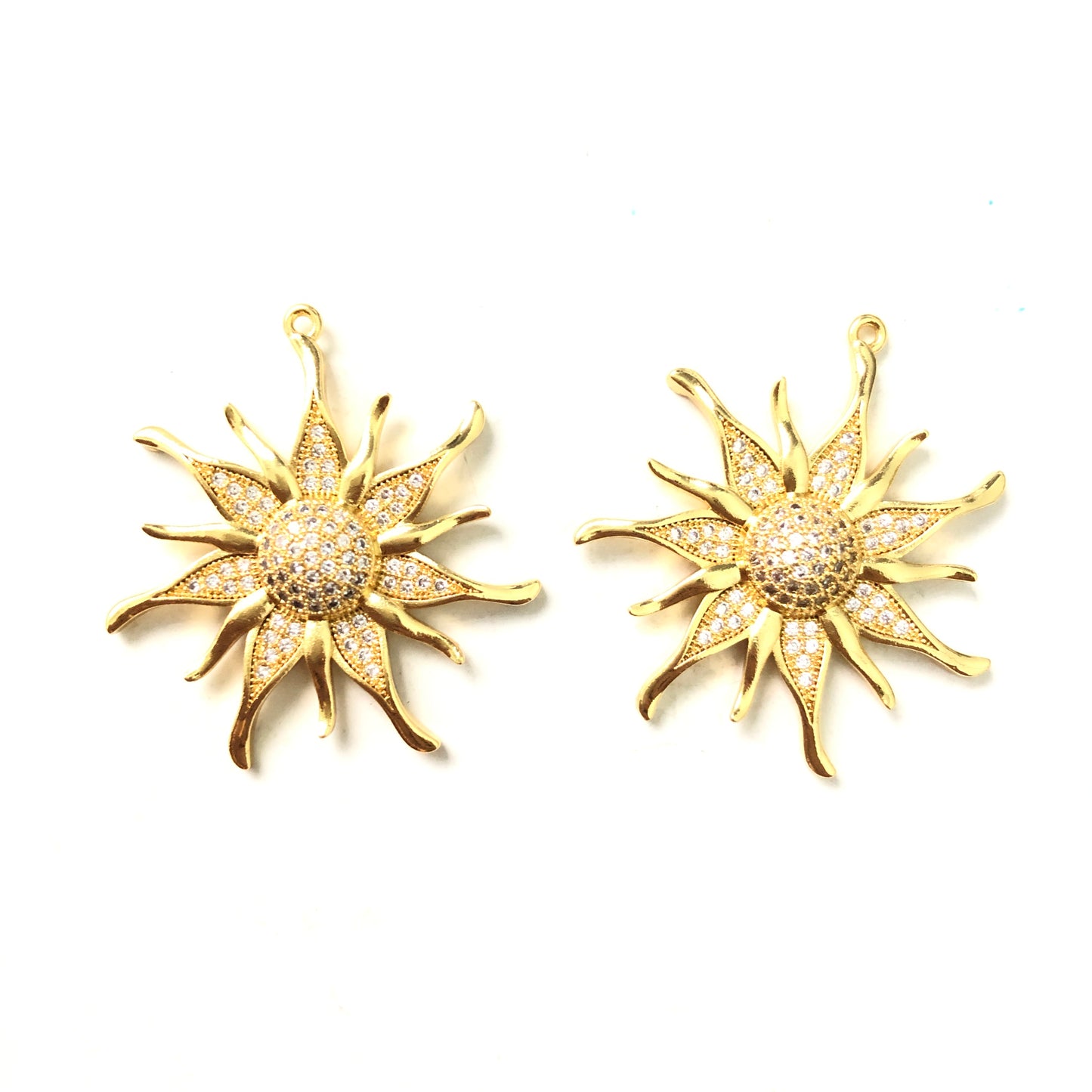 10pcs/lot 35mm CZ Paved Sunflower Charms Gold CZ Paved Charms Large Sizes Sun Moon Stars Charms Beads Beyond