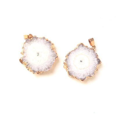 5pcs/lot 20-40mm Gold Plated Sun Flower Agate Charm White on Gold Stone Charms Charms Beads Beyond