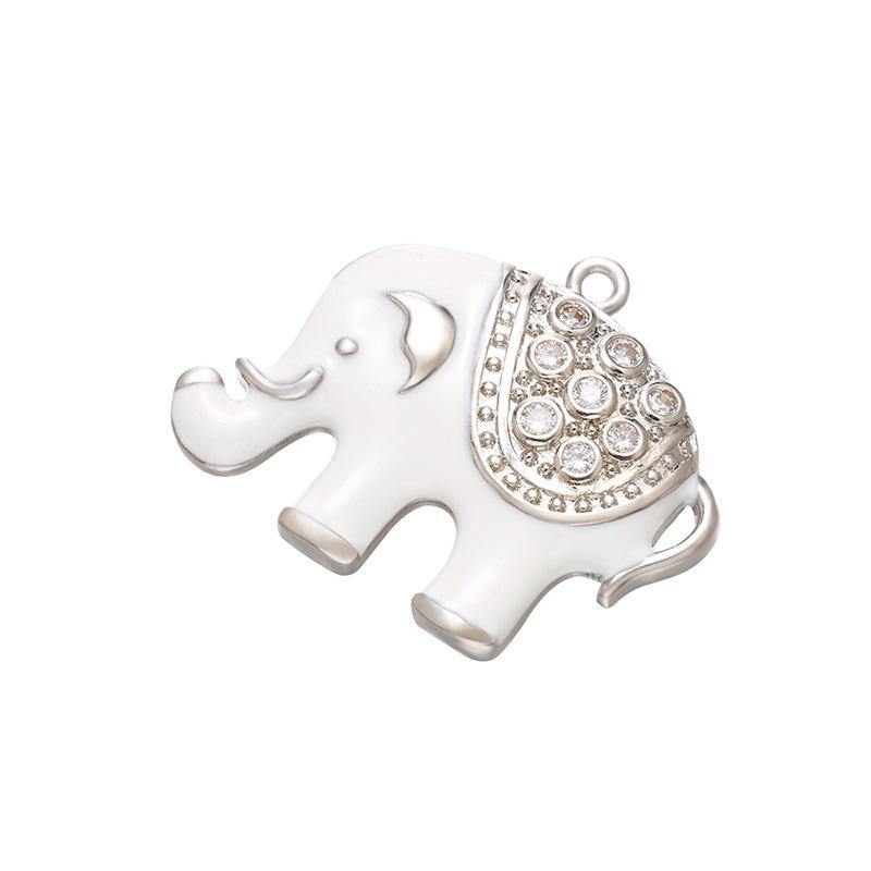 10pcs/lot 32*25mm CZ Paved White Elephant Charms Silver CZ Paved Charms Animals & Insects Charms Beads Beyond