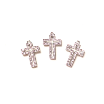 10pcs/lot 24*13mm CZ Paved Cross Charms Silver CZ Paved Charms Crosses Charms Beads Beyond