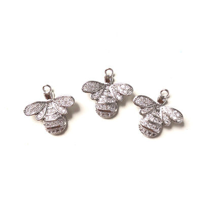 10pcs/lot 17*17mm CZ Paved Small Bee Charms Silver CZ Paved Charms Animals & Insects Charms Beads Beyond