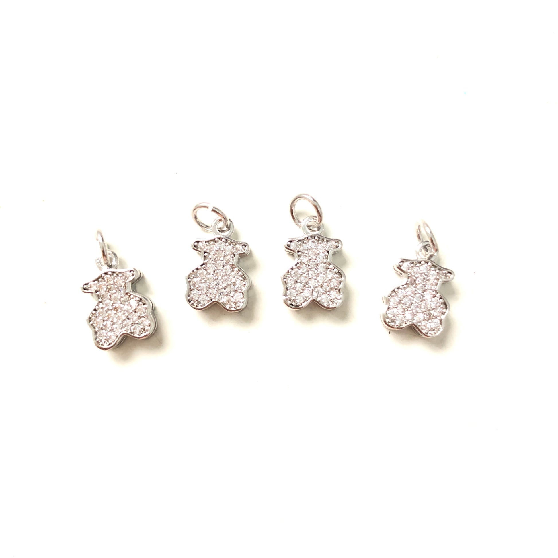 10pcs/lot 12*8mm CZ Paved Bear Charms Silver CZ Paved Charms Animals & Insects Small Sizes Charms Beads Beyond