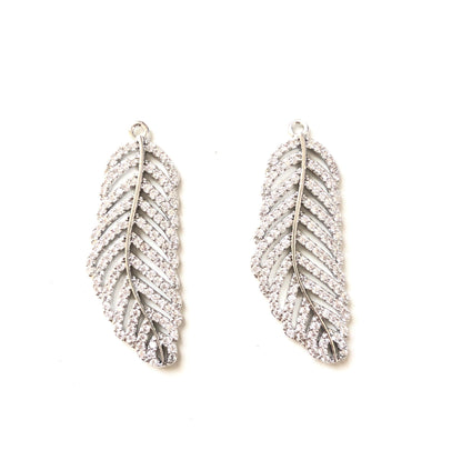 10pcs/lot 30.5*13mm CZ Paved Feather Charms Silver CZ Paved Charms Feathers On Sale Charms Beads Beyond