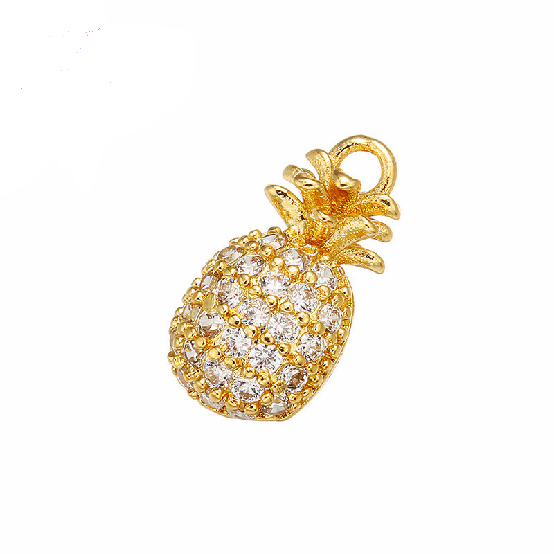 10pcs/lot 15*15mm CZ Paved Pineapple Charms Clear CZ on Gold CZ Paved Charms Colorful Zirconia Small Sizes Charms Beads Beyond