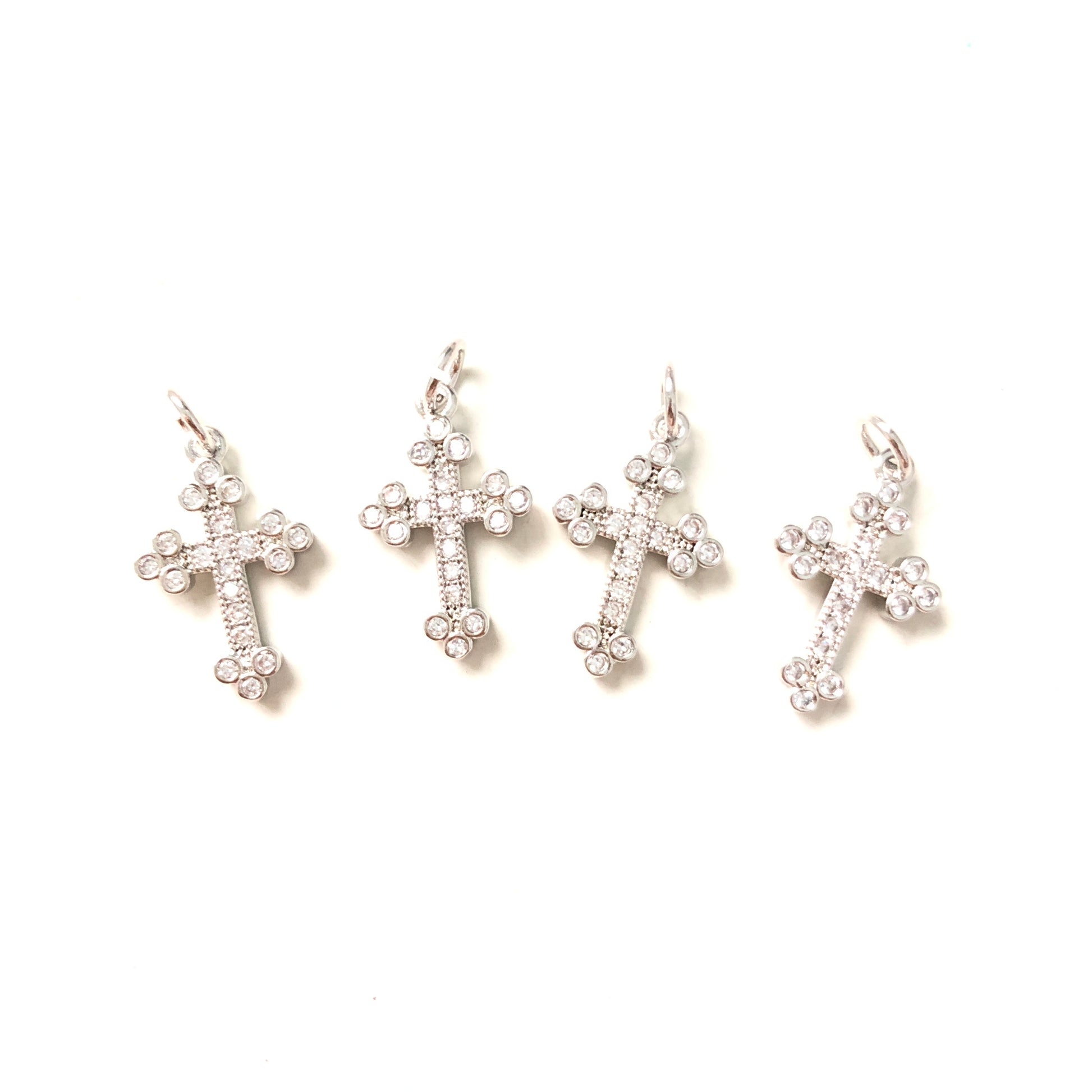 10pcs/lot 18.5*11.5mm CZ Paved Cross Charms Silver CZ Paved Charms Crosses Small Sizes Charms Beads Beyond