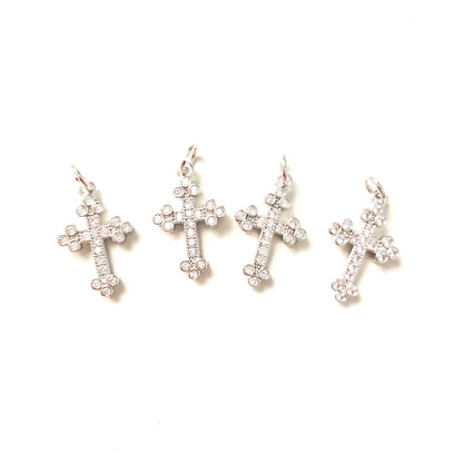 10pcs/lot 18.5*11.5mm CZ Paved Cross Charms Silver CZ Paved Charms Crosses Small Sizes Charms Beads Beyond