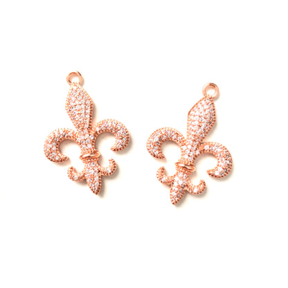 10pcs/lot 30*22mm CZ Paved Fleur De Lis Saints Charms Rose Gold CZ Paved Charms American Football Sports Louisiana Inspired Mardi Gras Charms Beads Beyond