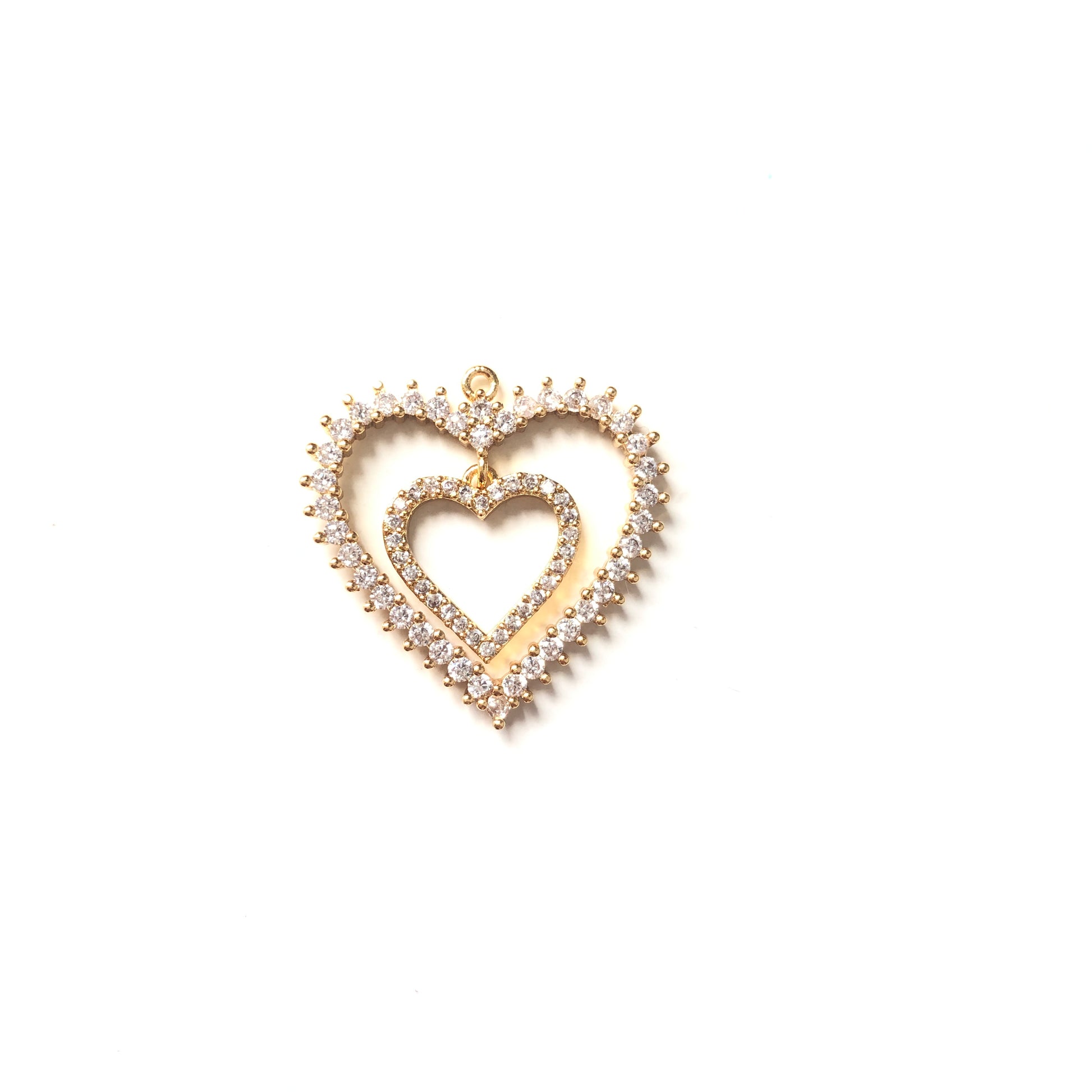 10pcs/lot 27*26.5mm CZ Paved Double Heart Charms Gold CZ Paved Charms Hearts On Sale Charms Beads Beyond