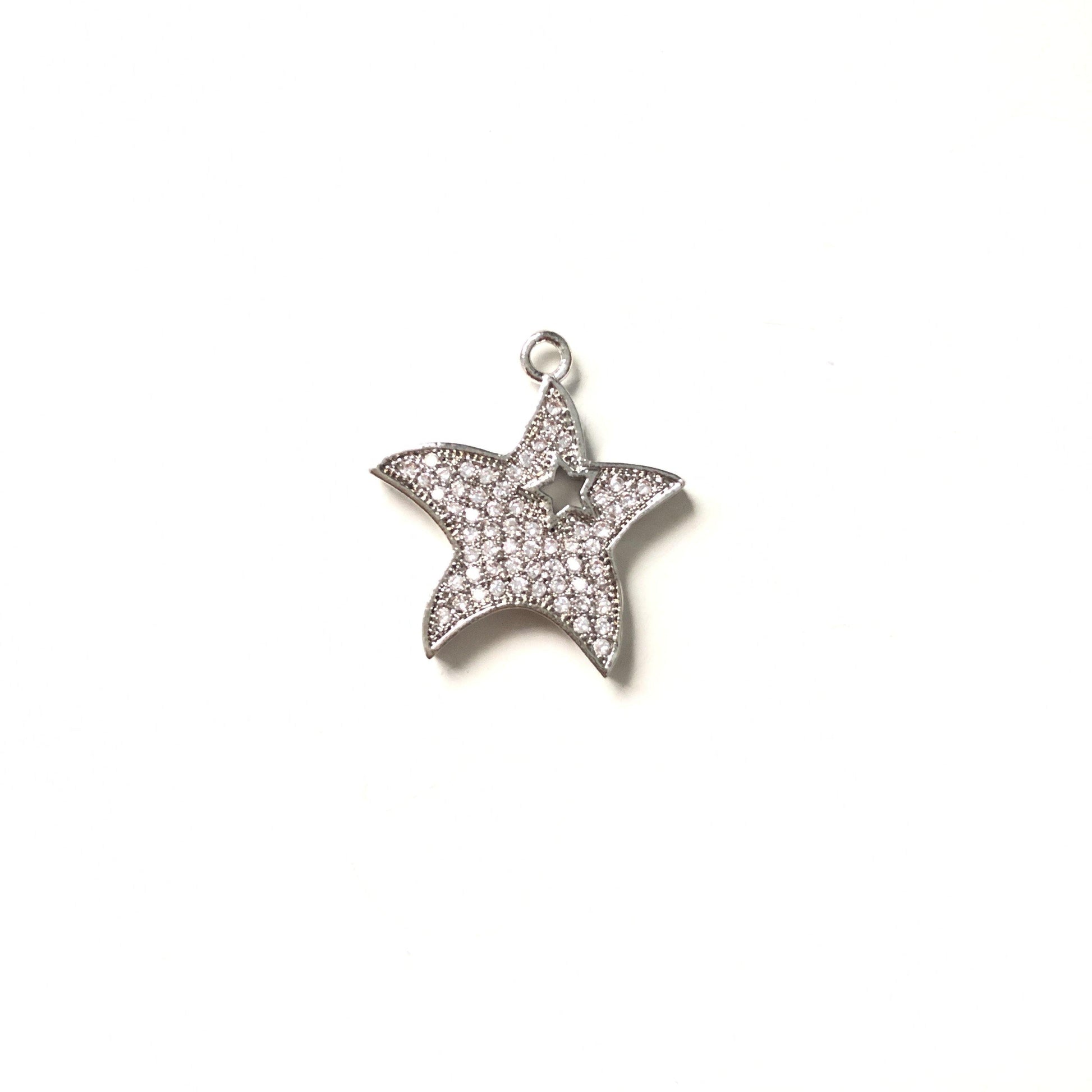 10pcs/lot 21*12mm Clear CZ Paved Star Charms Silver CZ Paved Charms Sun Moon Stars Charms Beads Beyond