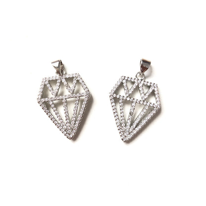 10pcs/lot 25*18mm CZ Paved Diamond Charms Silver CZ Paved Charms Diamond Charms Beads Beyond