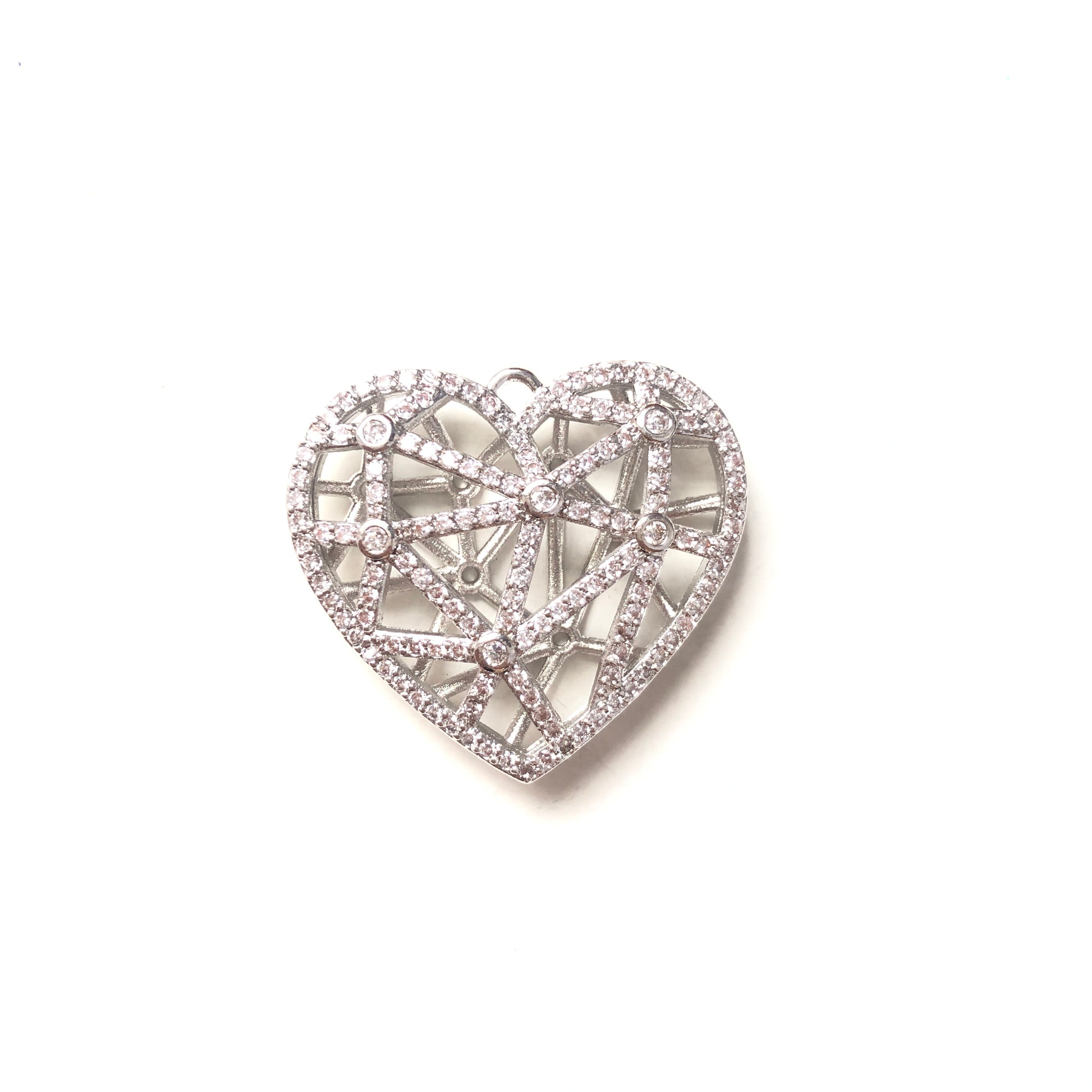 5-10pcs/lot 28.5*26mm CZ Paved Big Size Hollow Heart Charms Silver CZ Paved Charms Hearts Large Sizes Charms Beads Beyond