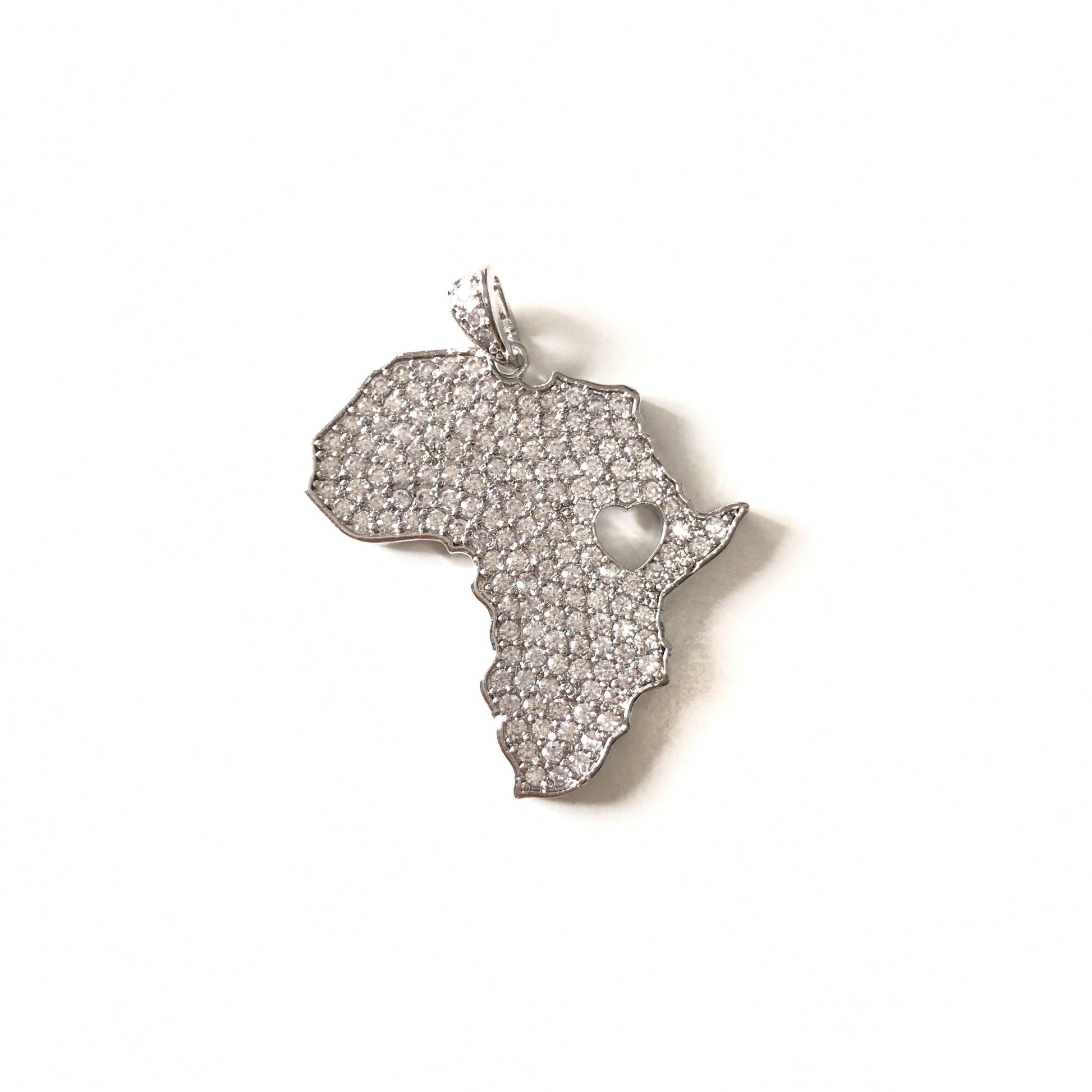 10pcs/lot 35*29mm CZ Paved Love Africa Charms Black History Month Juneteenth Awareness Silver CZ Paved Charms Juneteenth & Black History Month Awareness Maps Charms Beads Beyond