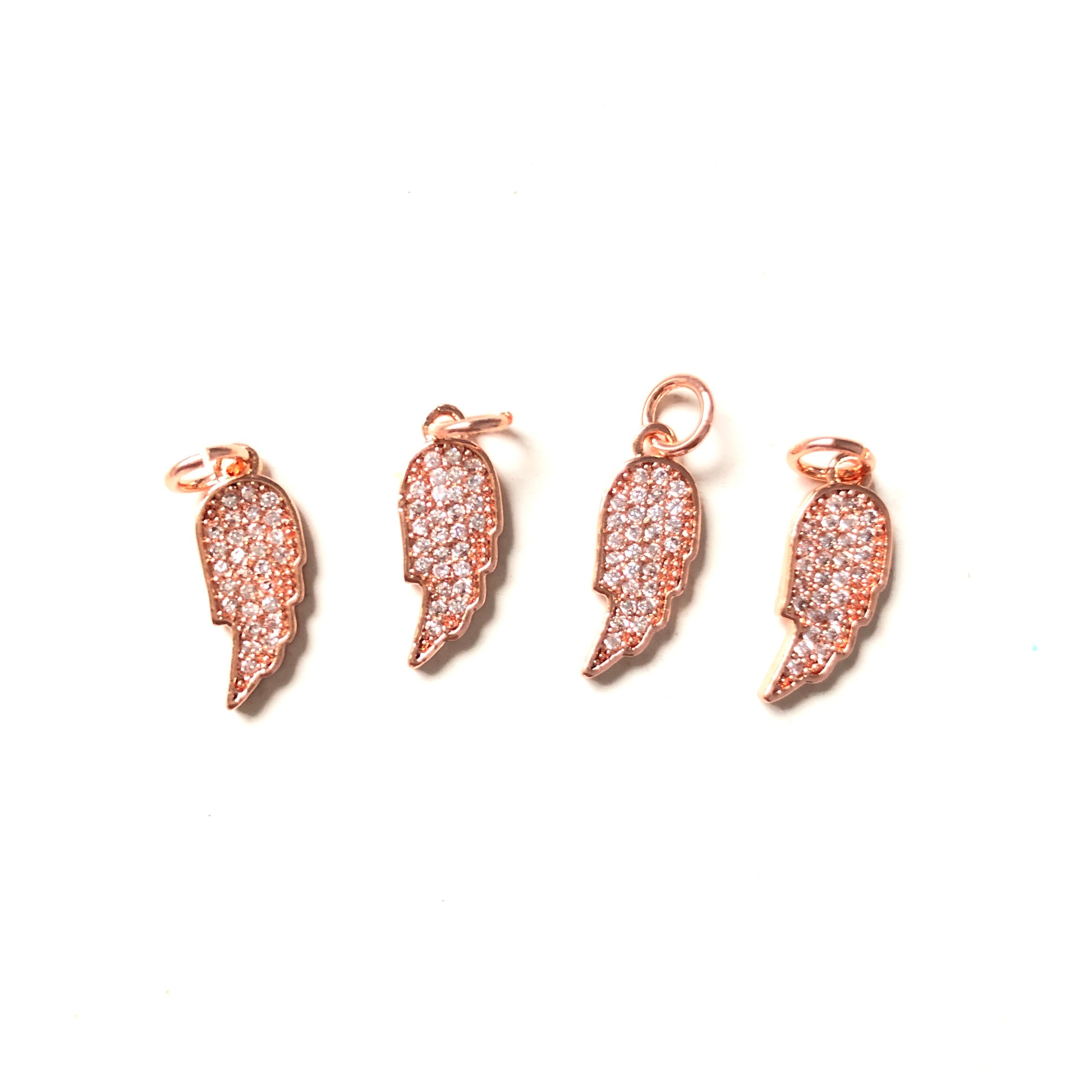 10pcs/lot 15*6mm CZ Paved Wing Charms Rose Gold CZ Paved Charms Small Sizes Wings Charms Beads Beyond